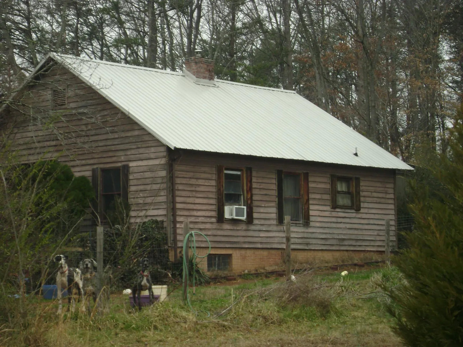 White metal roof on an old wood sided farmhouse, from a Metal Roof Installation job in Dalmatia